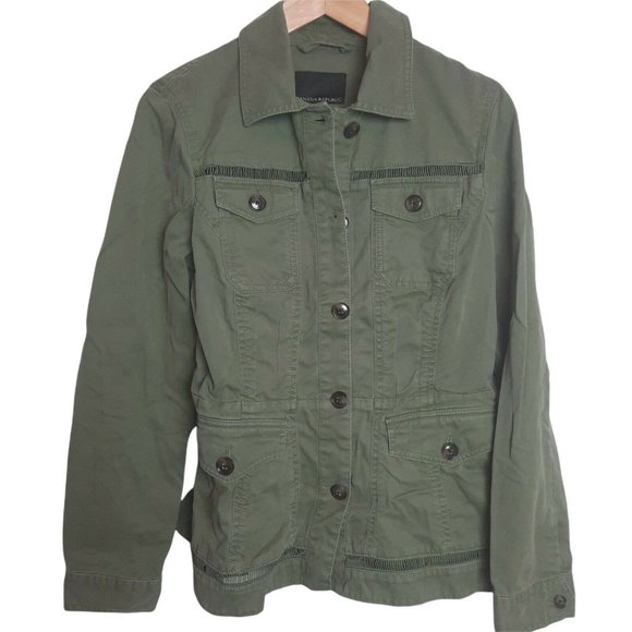 Banana Republic Army Green Eyelet Trim Utility Safari Cargo Jacket Womens Small - Picture 1 of 10